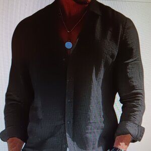 UNTUCKIT MENS LONGSLEEVE LINEN SHIRT - 3 X-LARGE - BLACK